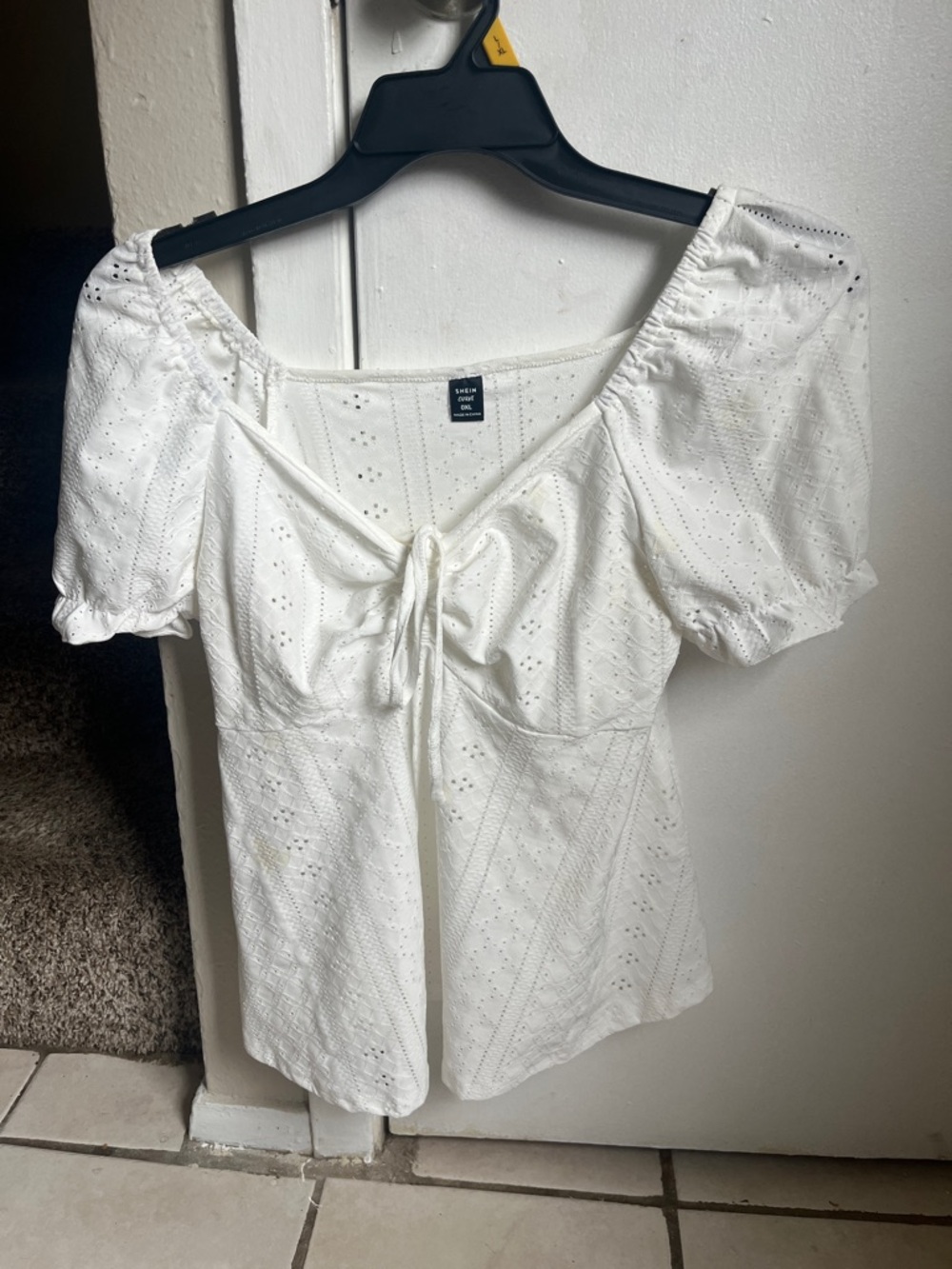 a new day White Eyelet Tie-Front Puff Sleeve Blouse